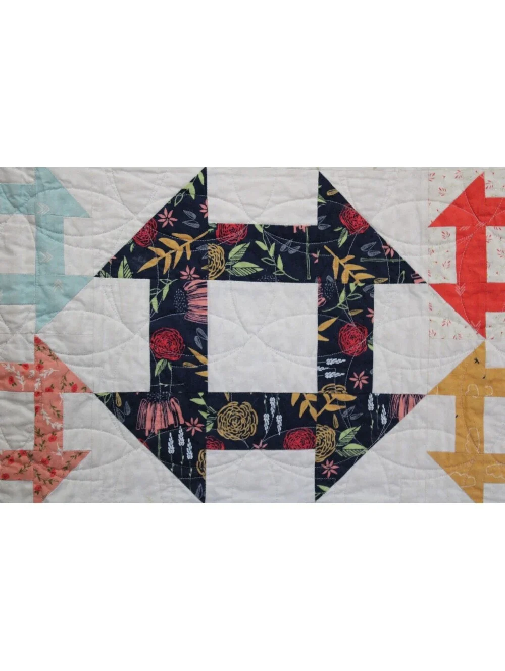 Vtg Handmade Pieced Quilt Classic Mini Churn Dash Fall Theme Queen 68x78